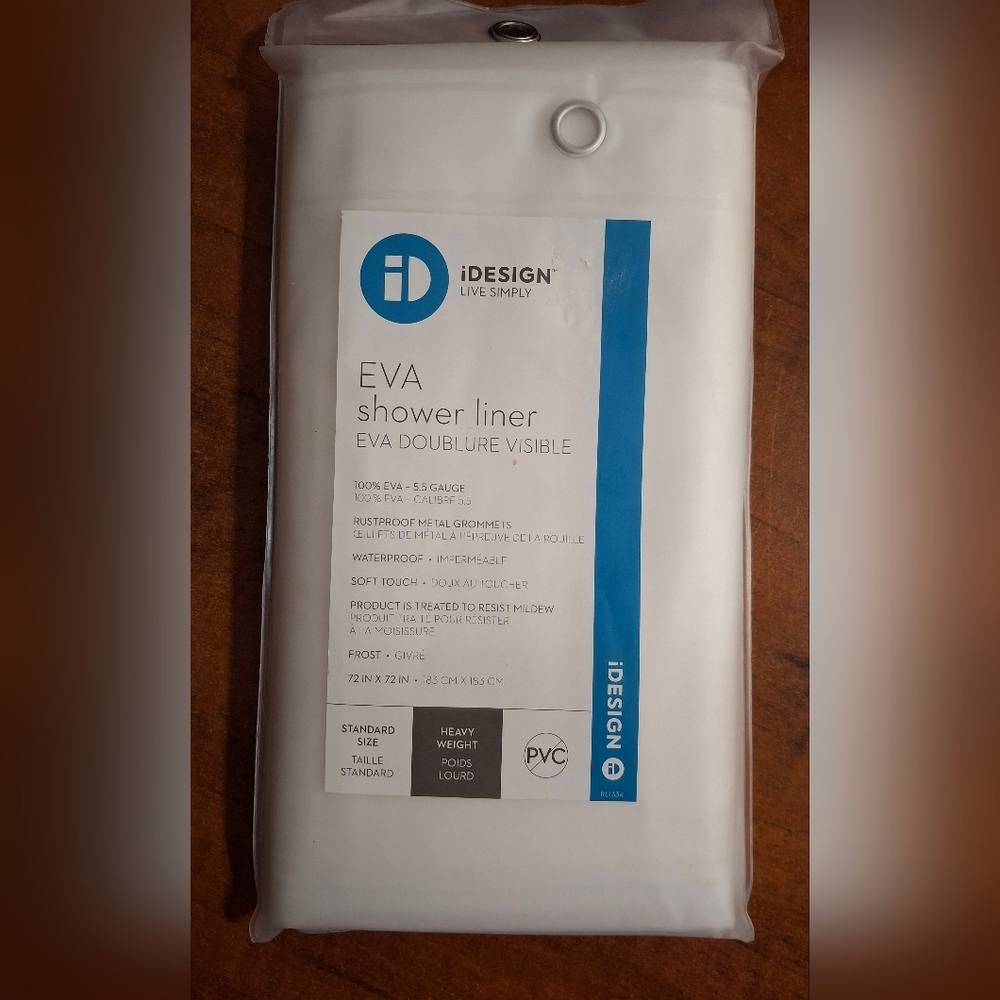 iDesign Ecopreme 72" x 72" White Soft Shower Curtian Liner EVA 14752